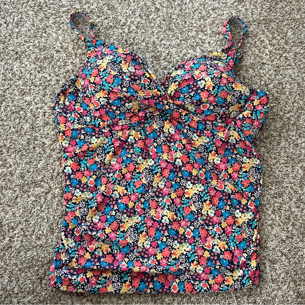 🦋 Anne Cole Floral Tankini Swim Top Beach Vacation Summer Underwire 40D